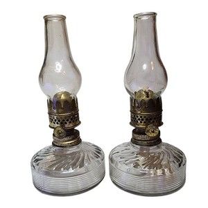 Antique Oil Kerosene Lamp Miniature Swirl Glass Font Chimney Night Fairycore